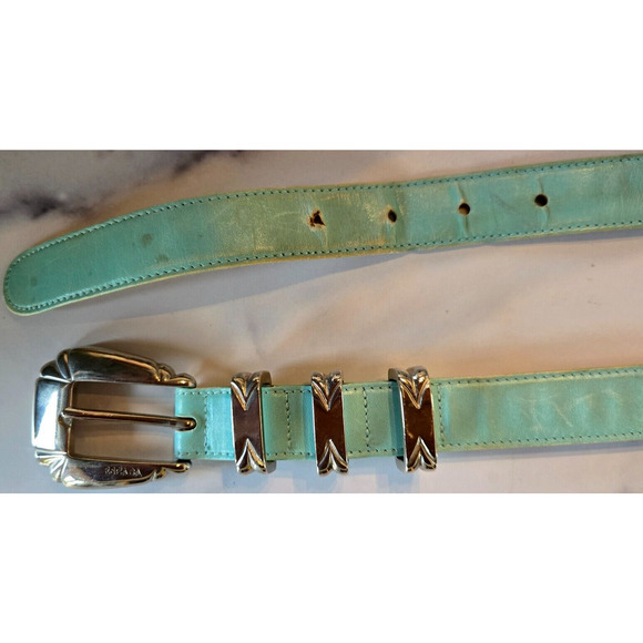 Vintage 80s ESCADA‎ Womens Belt Leather Sky Blue Silver Western Italy 40 Med/Lg main image 8
